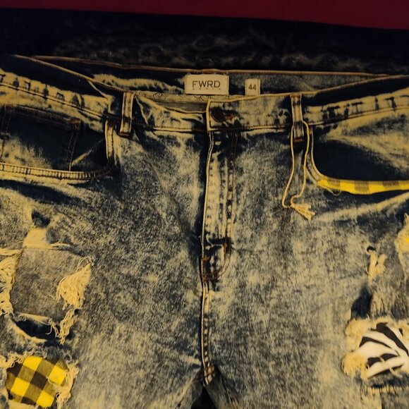 FWRD DENIM Acid Wash Distressed Jeans - Size 44 - Patched Rips - Picture 2 of 9
